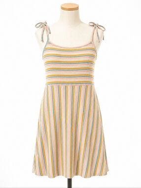 Vignette NWT Women's Colorful Ribbed Striped Sun Dress Sz L Summer Beach Casual